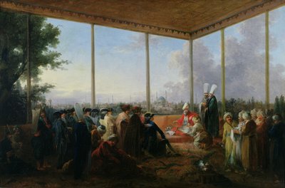 Audienz in Konstantinopel durch den Großwesir Aimali Carac für Francois-Emmanuel Guignard (1735-1821) Comte de Saint-Priest, 18. März 1779 von Francesco Giuseppe Casanova